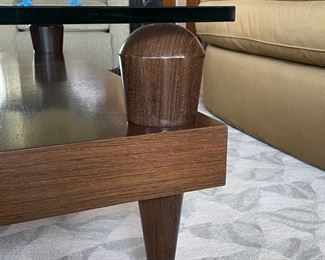 Modern Art Deco style Cocktail table with glass top. Measures 48" x 48" x 18" H. Photo 3 of 3.