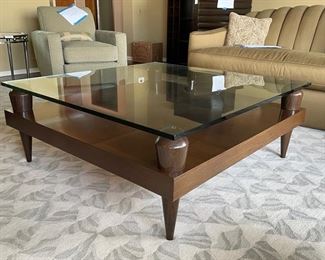 Modern Art Deco style Cocktail table with glass top. Measures 48" x 48" x 18" H. Photo 1 of 3.