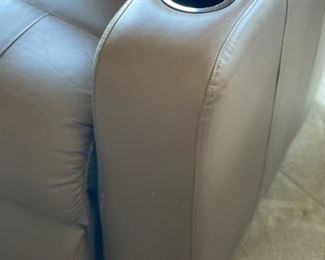 Leather upholstered Lazy Boy theater style recliner with two drink holders - 2 available. Photo 2 of 3.