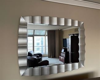 Bernhardt Silver Art Deco style mirror. Measures 42" W x 36"H.