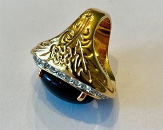 Gold, onyx and diamond ring. Photo 2 of 2.