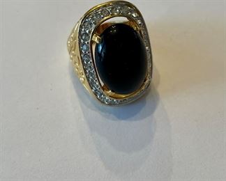 Gold, onyx and diamond ring. Photo 1 of 2.
