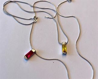 Sterling silver pendant necklaces - citrine and ruby.