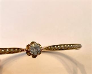 Gold bracelet with diamond and pearl accents. Photo 2 of 2.