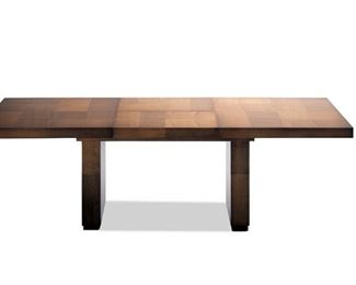 Hugues Chevalier "Tamara" dining room table with self-storing leaf. Table measures 98" to 126" L x 48" W x 31" H. 28" clearance. Photo 3 of 3.