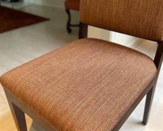 Set of 8 Parsons style upholstered dining chairs. Each measures 18" W x 21" D x 34" H. 20" seat H. Photo 4 of 4.