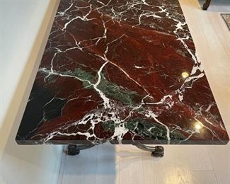 Console with marble top and iron base. Measures 58" W x 20" D x 29.5" H. Photo 2 of 4.