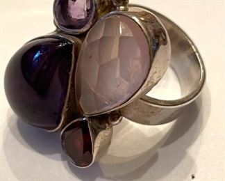 Vintage sterling silver ring with amethyst stones.
