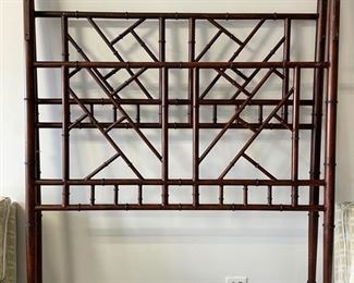 Queen Chinese Chippendale Faux Bamboo Canopy Bed Frame.