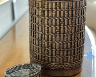 Faux bamboo wastepaper basket and soap dish.