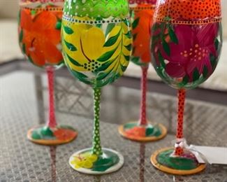 Set of 4 hand-painted wine glasses.