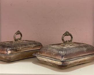 Pair of silver plate covered casseroles.