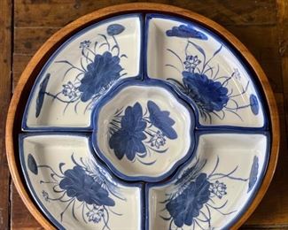 Blue and white canapé server. Photo 1 of 2.