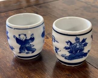 Pair of blue and white sake cups.