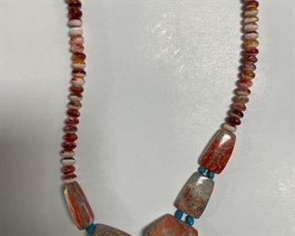 Red and blue turquoise necklace.