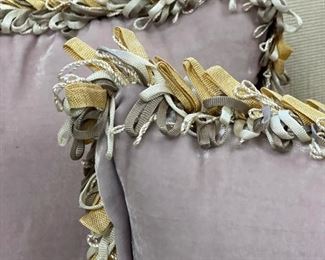 Pair of lavender velvet down-filled pillows with fringe trim. Photo 2 of 2.