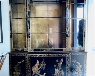 Ebony chinoiserie secretary with gilt finish. Measures 55” W x 79” H x 12” D. Photo 1 of 3.