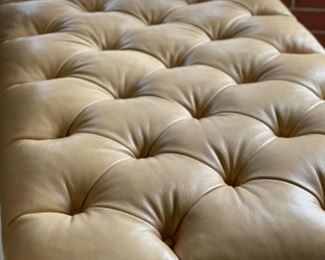 Caramel colored leather ottoman. Measures 50” x 16.5”. Photo 2 of 2.