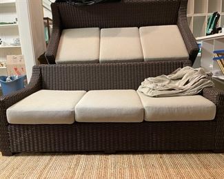 Restoration Hardware Three-Seat Outdoor Sofas.