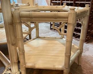 Pair of side tables with faux bamboo styling. Also available. Matching cocktail table. Great as is or paint it for a more modern coastal chic look and feel! Photo 1 of 4.