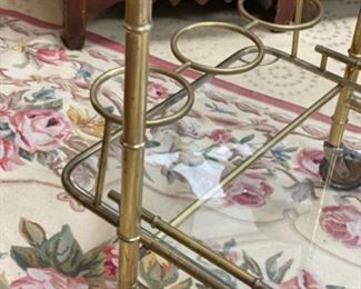 Vintage Italian faux bamboo silver over brass bar cart. Photo 2 of 3.