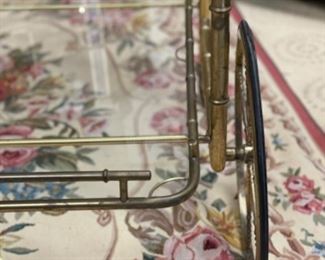 Vintage Italian faux bamboo silver over brass bar cart. Photo 3 of 3.