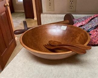 Hand carved bowl with serving set