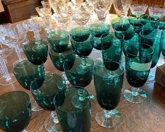 Beautiful green glasses with gold decorated ware circa 1920’s.