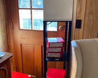 Modern lamp with shelves.