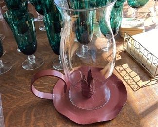Vintage metal candle holder with hurricane.  Perfect for your porch.
