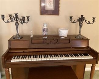 Framed art work and candelabra 