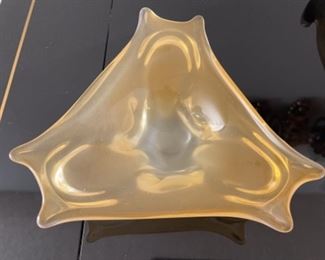 Hand blown art glass triangle dish