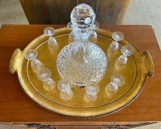 Waterford decanter and liqueur stem glasses