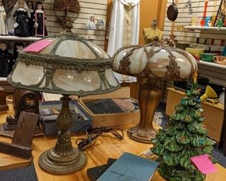 Antique slag glass lamps