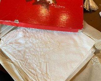 Vintage linen in Christmas box