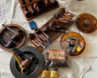 Tobacciana vintage pipes, ashtrays, holders, jars, lighters