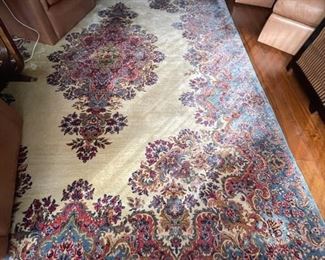 Antique silk Kerman rug. Measures 9" 7 x 13' 10". Photo 2 of 4.