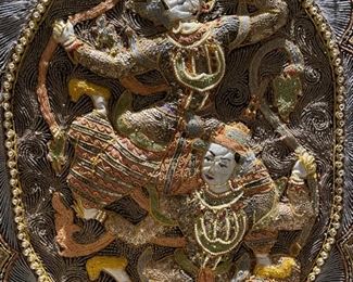 Framed Tibetan Silk embellished with pearls & beading. Measures 24" W x 34" H. Photo 2 of 3.