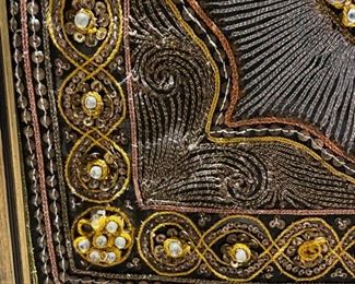 Framed Tibetan Silk embellished with pearls & beading. Measures 24" W x 34" H. Photo 3 of 3.