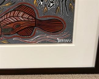 Original "Ganhaarr the Crocodile" by Aborigine artist Yirrmbee (Billawara). Art measures 37" W x 29" H. Photo 2 of 2.