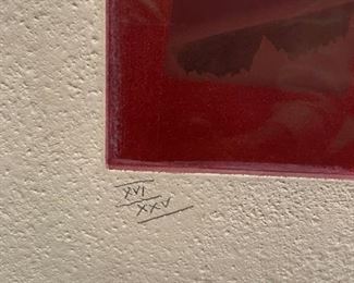 "Red Horse" by Max Papart. Original etching with carborundum and aquatint. Signed and numbered XVI/XXV. Measures 31" W x 23.5" H. Photo 3 of 4.