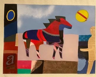 "Red Horse" by Max Papart. Original etching with carborundum and aquatint. Signed and numbered XVI/XXV. Measures 31" W x 23.5" H. Photo 4 of 4.