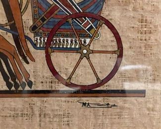 Framed Egyptian silkscreen on parchment. Photo 1 of 3. Measures 24" W x 20" H. Photo 3 of 3.