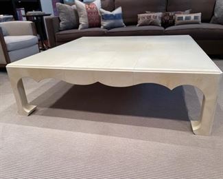 Custom Mattaliano "Frank Oriental" Vellum Coffee Table. Surface is sealed with a clear lacquer coat. Measures 54" x 54" x 16" H. Photo 1 of 3.