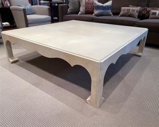 Custom Mattaliano "Frank Oriental" Vellum Coffee Table. Surface is sealed with a clear lacquer coat. Measures 54" x 54" x 16" H. Photo 2 of 3.