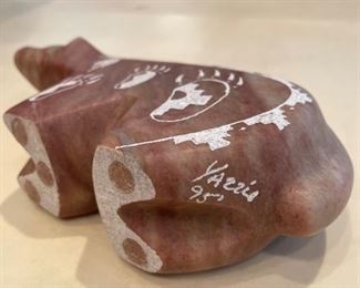 Leo Yazzie "Bear with Blue Stones." Signed by artist. Measures 6" L x 4" H. Photo 2 of 2.