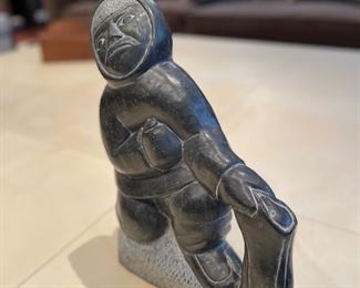 Canadian Eskimo soapstone sculpture "Hunter" by Isa Andlaluk. Measures 11" H x 9" W. Photo 2 of 4.