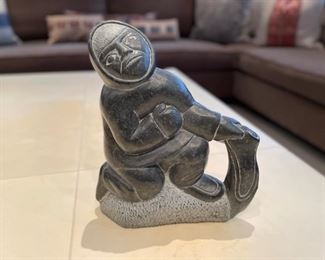 Canadian Eskimo soapstone sculpture "Hunter" by Isa Andlaluk. Measures 11" H x 9" W. Photo 1 of 4.
