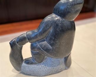 Canadian Eskimo soapstone sculpture "Hunter" by Isa Andlaluk. Measures 11" H x 9" W. Photo 3 of 4.