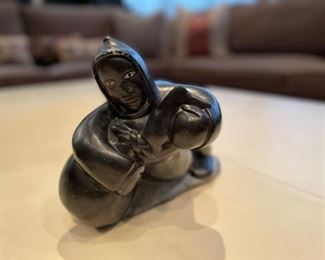 Canadian Eskimo soapstone sculpture by Joshua Sheep. Measures 9.5" W x 7" H. Photo 1 of 3.